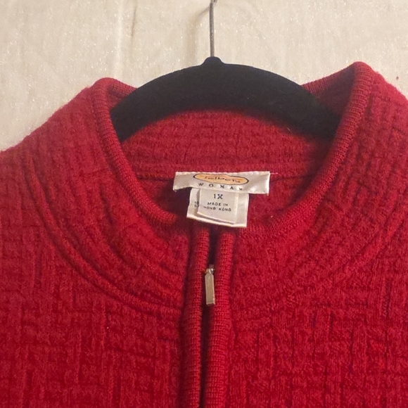 Talbots Wool Red Zip-Front Textured Knit Jacket - Picture 7 of 11